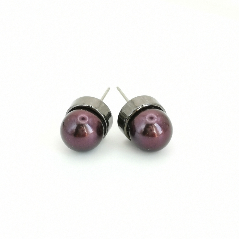 Czech  Purple glass pearl Stud earrings